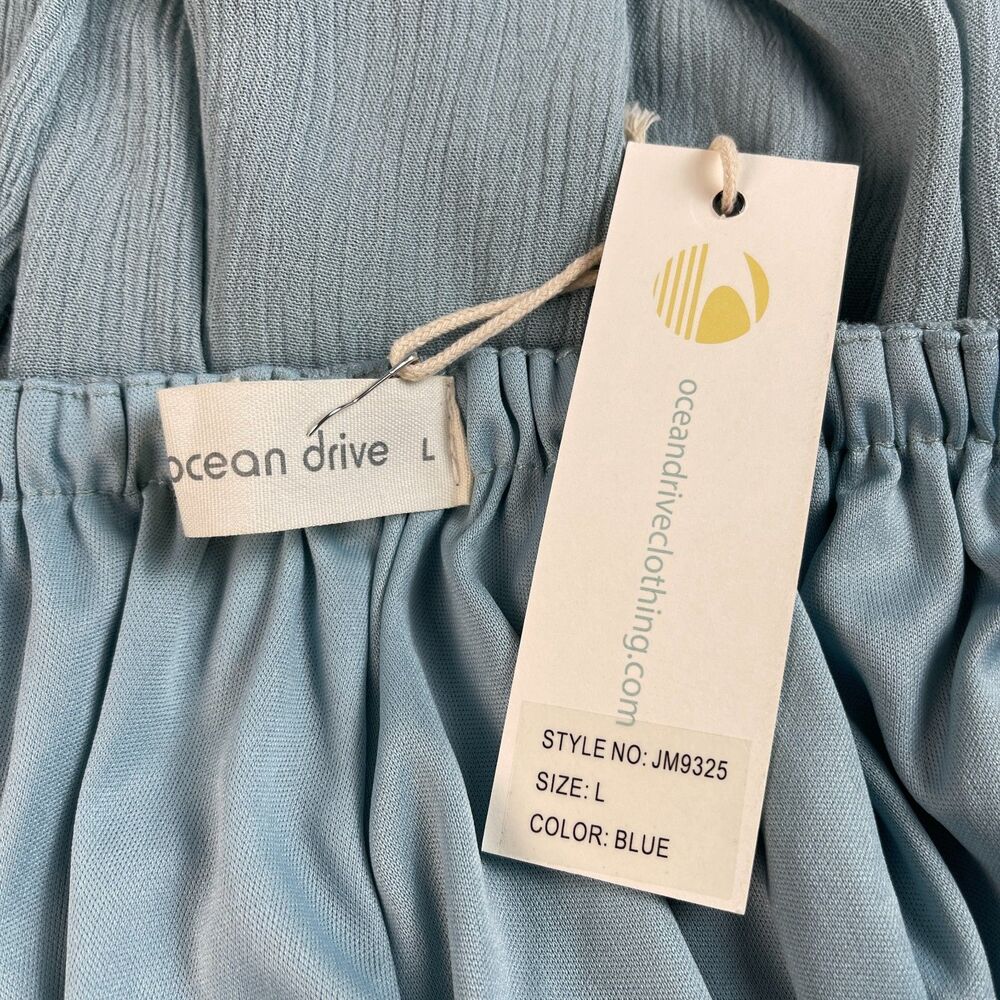 Ocean Drive Women's Mini Dress Large Blue Crochet Tie Back Sleeveless V-Neck NWT - Picture 9 of 10